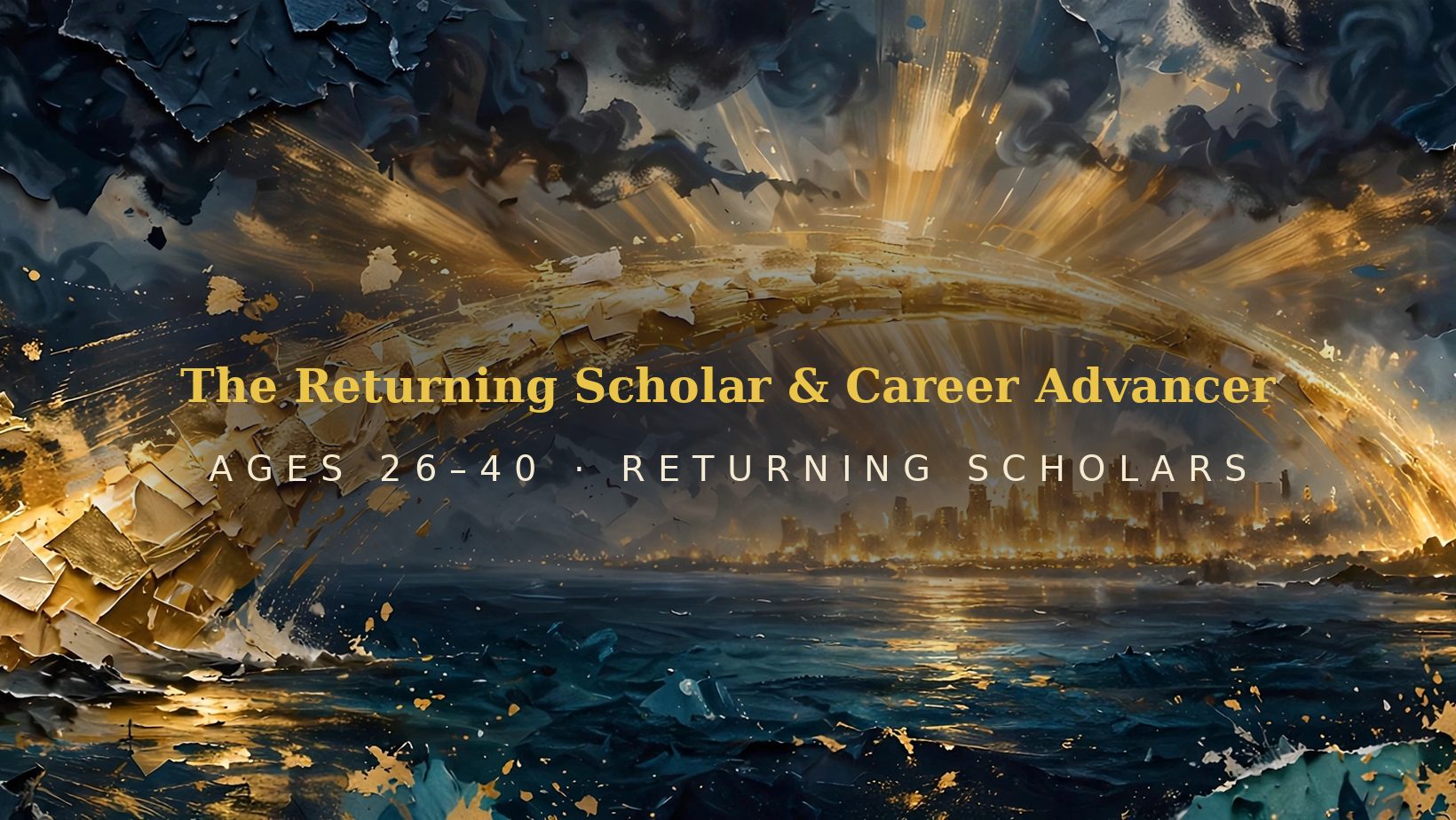Layered collage artwork for The Returning Student & Career Advancer